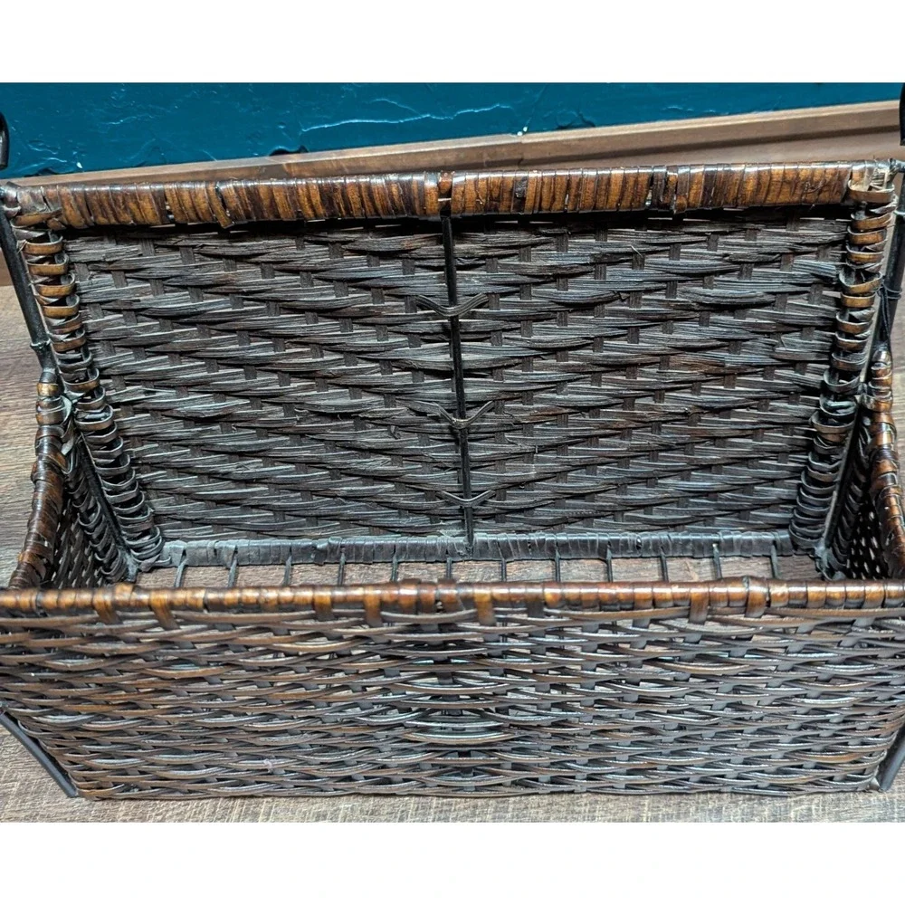 Pier 1 Jasmine Magazine Rack Woven With Scrolled Metal Detail NWT